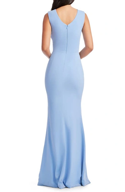 Shop Dress The Population Sandra Plunge Crepe Trumpet Gown In Sky