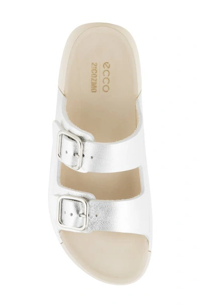Shop Ecco 2nd Cozmo Buckle Slide Sandal In Pure Silver