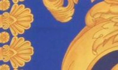 Shop Versace Golfo Print Silk Button-up Shirt In Navy/ Cobalt/ Gold