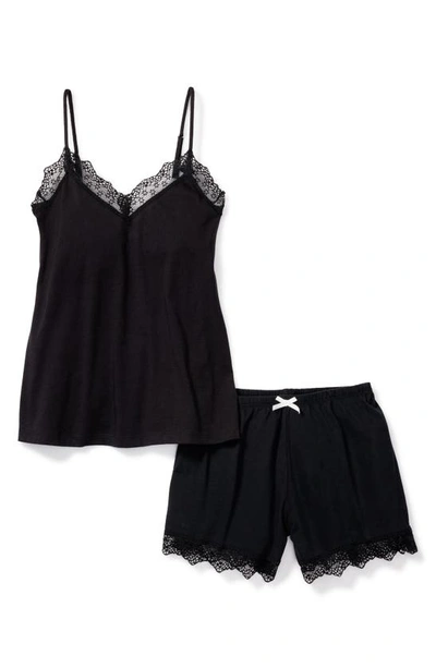 Shop Petite Plume Lace Trim Cotton Jersey Short Pajamas In Black