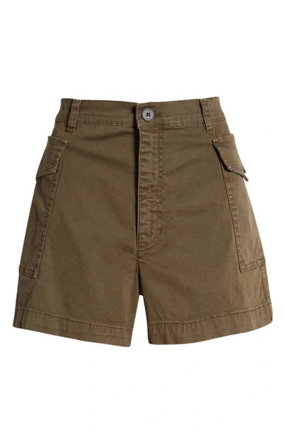Shop Frame High Waist Patch Pockets Utility Denim Shorts In Washed Fatigue