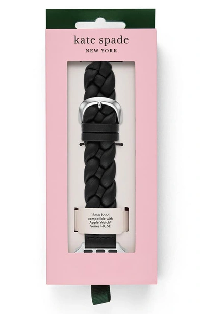 Shop Kate Spade Braided Leather 20mm Apple Watch® Watchband In Black