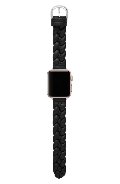 Shop Kate Spade Braided Leather 20mm Apple Watch® Watchband In Black