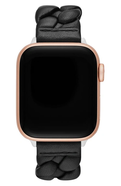 Shop Kate Spade Braided Leather 20mm Apple Watch® Watchband In Black