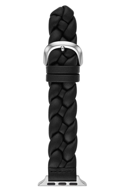 Shop Kate Spade Braided Leather 20mm Apple Watch® Watchband In Black