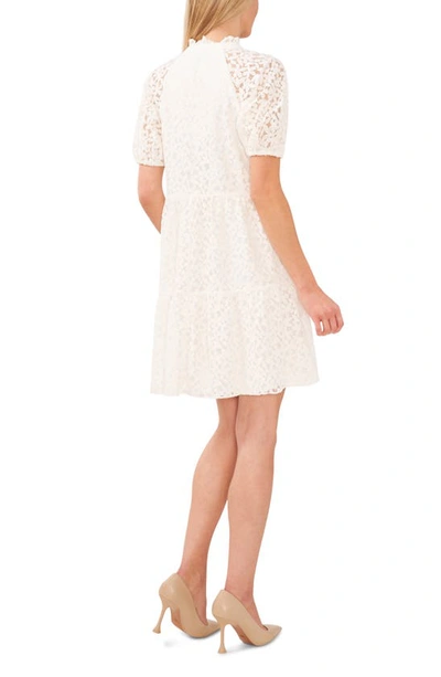 Cece Puff Sleeve Babydoll Lace Minidress In New Ivory