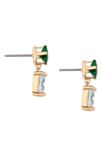 Ettika Crystal Square Drop Earrings In Green