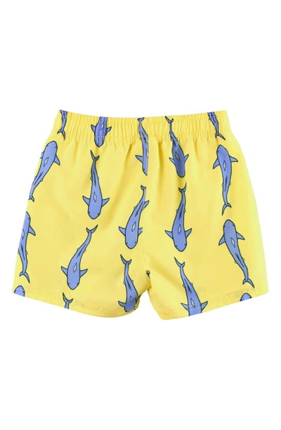 Shop Ruggedbutts Kids' Shark Print Swim Trunks In Yellow