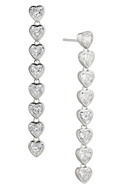 Shop Nadri Heart Linear Drop Earrings In Rhodium