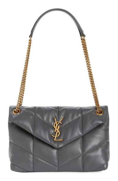 Shop Saint Laurent Small Loulou Leather Puffer Bag In Storm