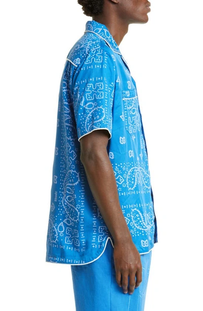 Shop Rhude Bandana Print Short Sleeve Pajama Shirt In Blue