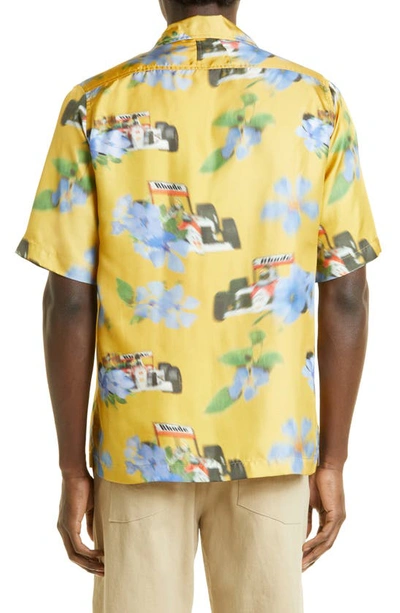 Shop Rhude Loix Floral Short Sleeve Silk Button-up Camp Shirt In Yellow/ Multi