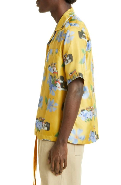 Shop Rhude Loix Floral Short Sleeve Silk Button-up Camp Shirt In Yellow/ Multi