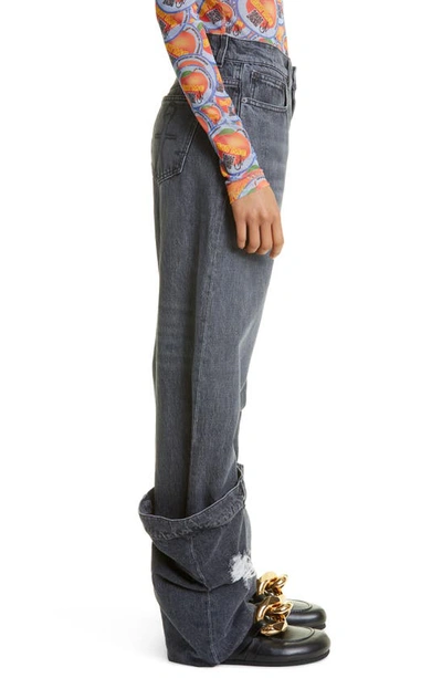 Shop Jw Anderson Gender Inclusive Bucket Distressed Straight Leg Jeans In Grey