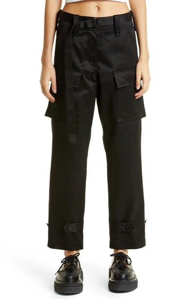 Shop Sacai Belted Cotton Cargo Pants In Black