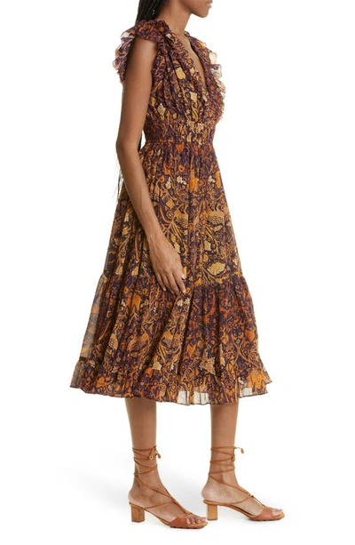 Shop Ulla Johnson Samara Metallic Printed Ruffle Dress In Celestial