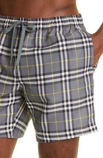 Shop Burberry Martin Orange Check Swim Trunks In Storm Grey Ip Pat