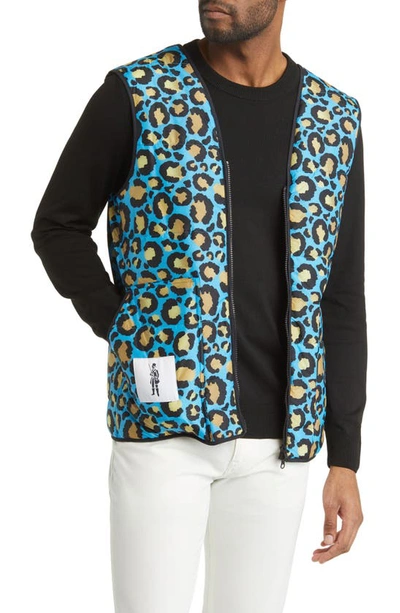Shop Mackintosh Four Season Print Nylon Vest In Blue Leopard