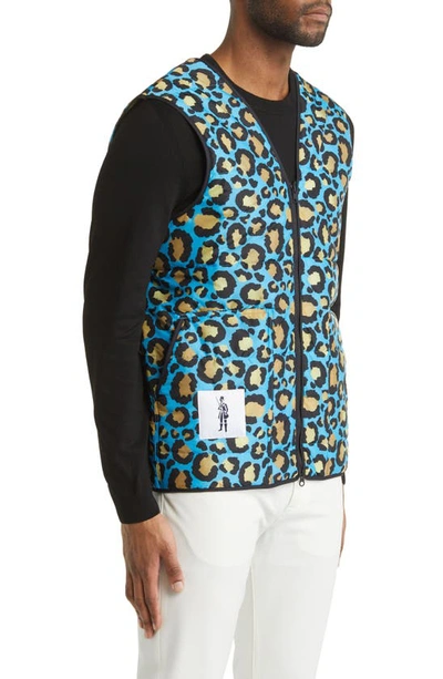 Shop Mackintosh Four Season Print Nylon Vest In Blue Leopard