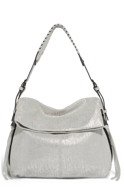 Shop Aimee Kestenberg Bali Double Entry Leather Hobo In Distressed Silver