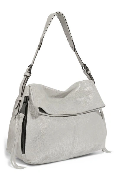 Shop Aimee Kestenberg Bali Double Entry Leather Hobo In Distressed Silver
