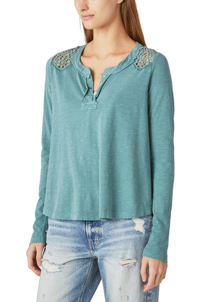 Lucky Brand Cutwork Henley In Sagebrush