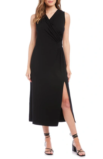 Karen Kane Sleeveless Faux Wrap Midi Dress In Black
