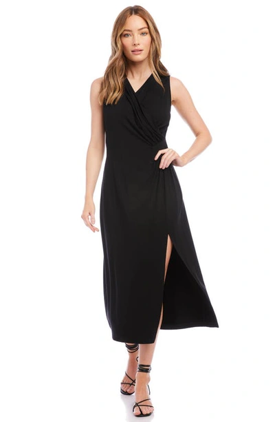 Karen Kane Sleeveless Faux Wrap Midi Dress In Black