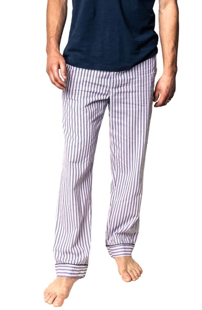 Shop Petite Plume Ticking Stripe Cotton Pajama Pants In Navy