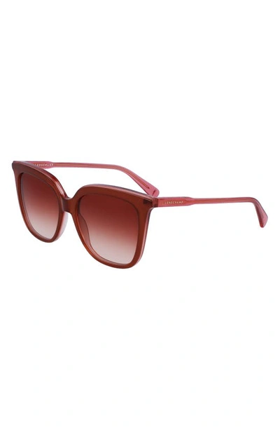Shop Longchamp 53mm Rectangular Sunglasses In Brown/ Rose