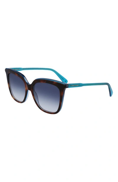 Shop Longchamp 53mm Rectangular Sunglasses In Havana/ Azure