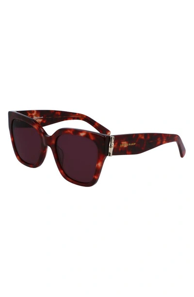 Shop Longchamp 55mm Rectangular Sunglasses In Red Havana