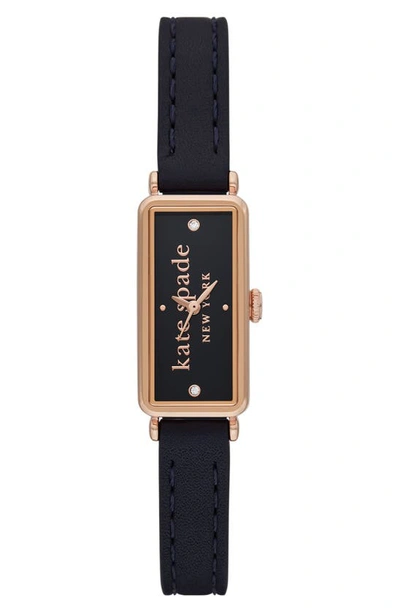 Shop Kate Spade Rosedale Leather Strap Watch, 32mm In Navy / Rose Gold
