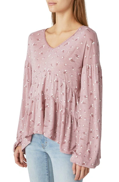 Shop Lucky Brand Print Tiered Tunic Top In Pink Combo