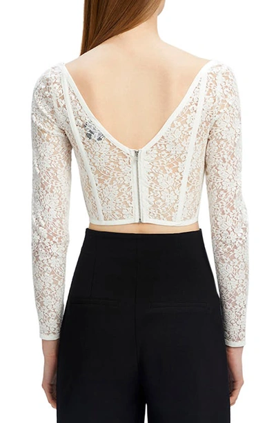 Shop Bardot Lace Long Sleeve Corset Crop Top In Ivory