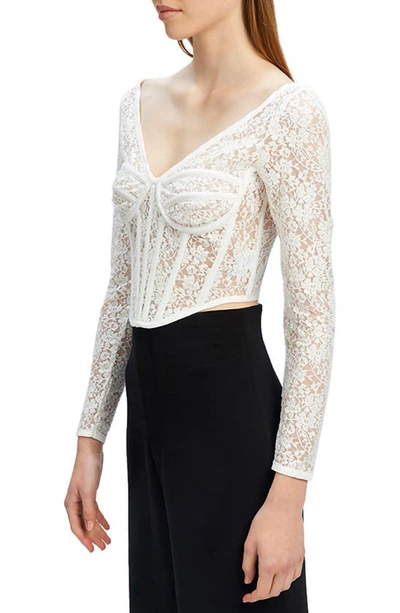 Shop Bardot Lace Long Sleeve Corset Crop Top In Ivory
