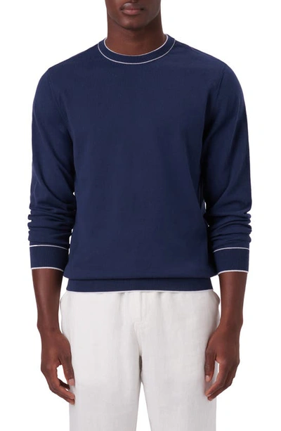 Shop Bugatchi Tipped Cotton Blend Sweater In Navy