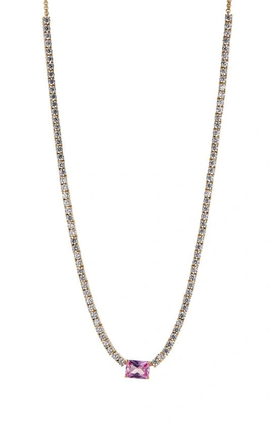 Shop Nadri Emerald Cut Tennis Necklace In Gold With Pink