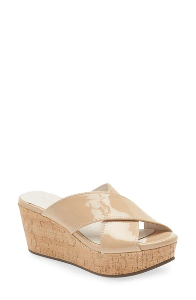 Shop Chocolat Blu Crisscross Wedge Slide Sandal In Nude Patent