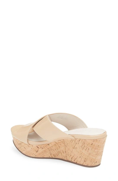 Chocolat Blu Crisscross Wedge Slide Sandal In Nude Patent