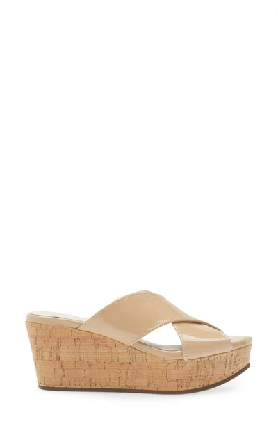 Chocolat Blu Crisscross Wedge Slide Sandal In Nude Patent