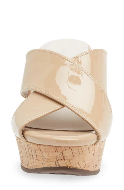 Chocolat Blu Crisscross Wedge Slide Sandal In Nude Patent