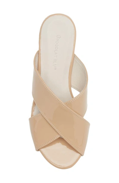 Chocolat Blu Crisscross Wedge Slide Sandal In Nude Patent