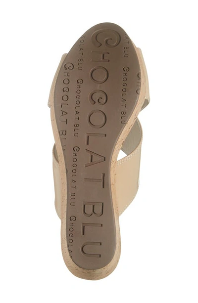 Chocolat Blu Crisscross Wedge Slide Sandal In Nude Patent