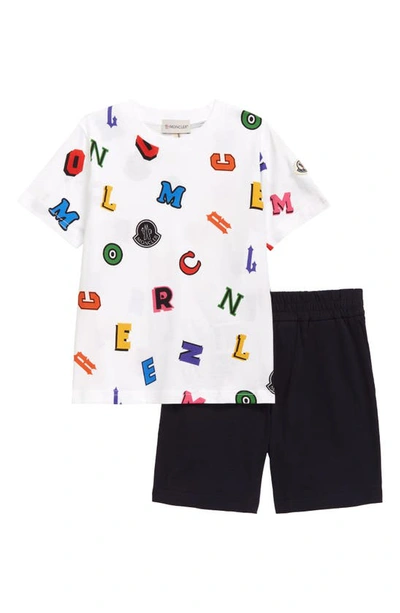 Shop Moncler Kids' Graphic Tee & Shorts Set In Navy/ White