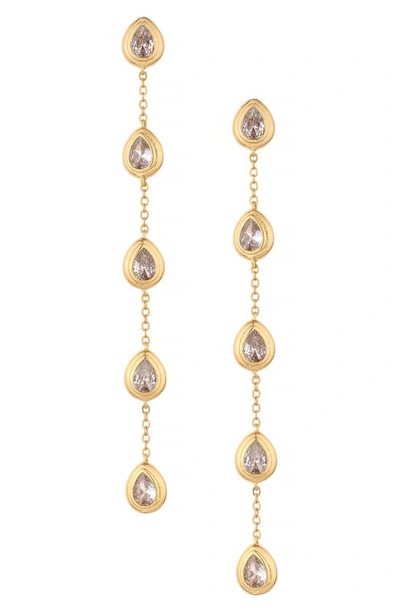 Ettika Single File Crystal Cubic Zirconia Teardrop Linear Drop Earrings In 18k Gold Plated In Gold