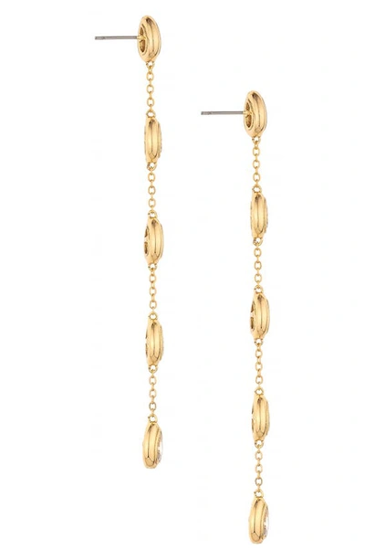 Ettika Single File Crystal Cubic Zirconia Teardrop Linear Drop Earrings In 18k Gold Plated In Gold