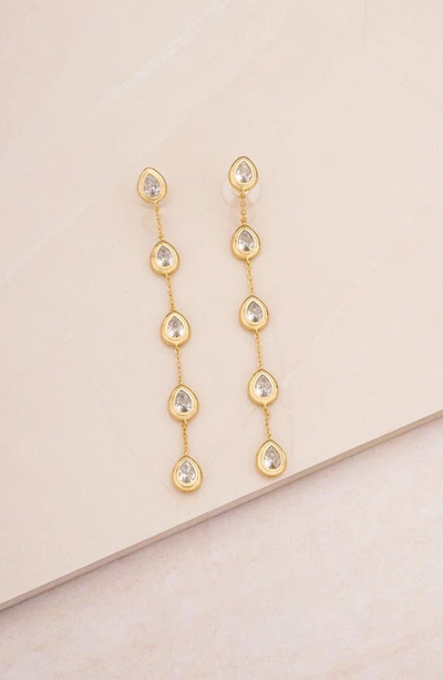 Ettika Single File Crystal Cubic Zirconia Teardrop Linear Drop Earrings In 18k Gold Plated In Gold