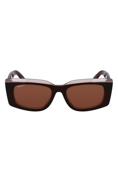 Shop Ferragamo 54mm Rectangular Sunglasses In Brown/ Nude