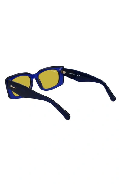 Shop Ferragamo 54mm Rectangular Sunglasses In Blue/ Grey